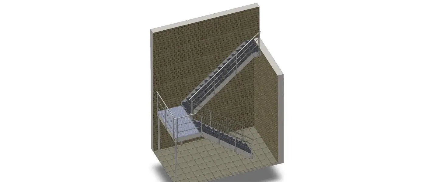 3D model af trappe med repos for kontorindgang