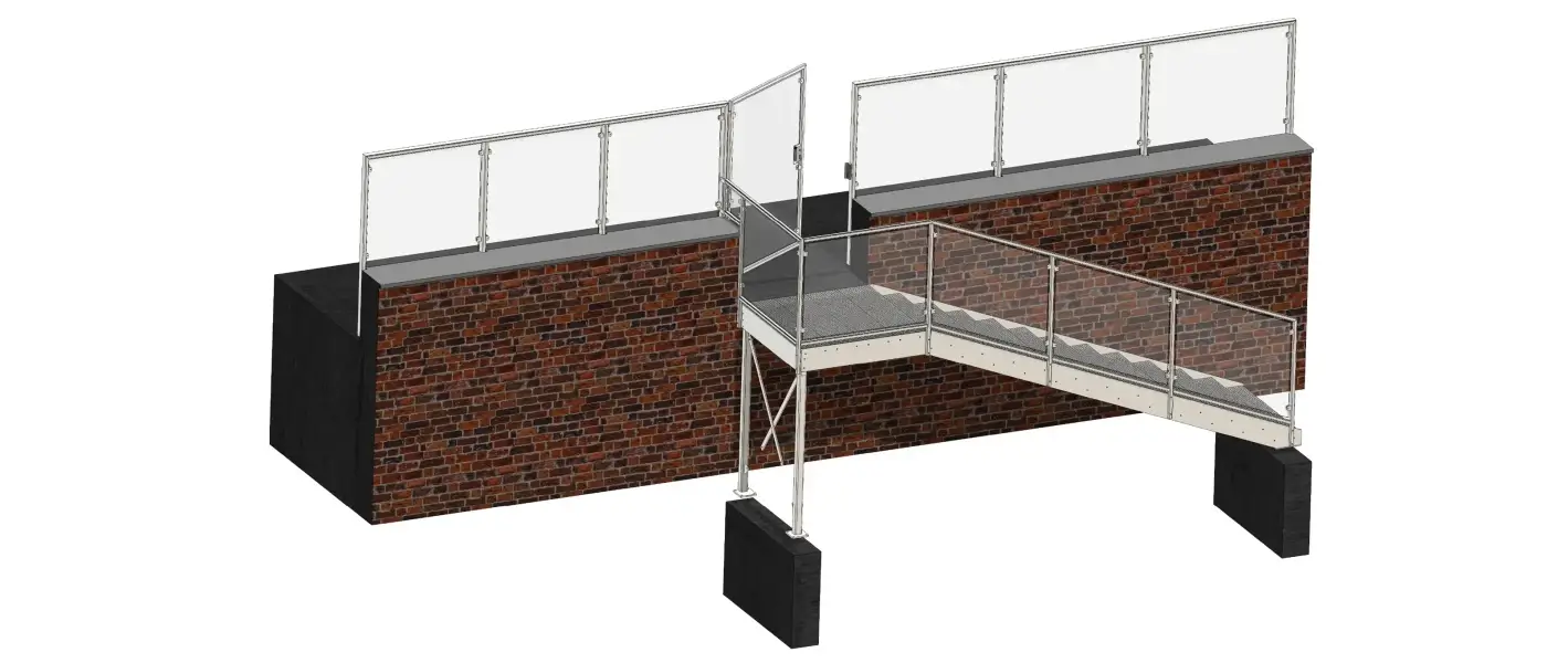 3D model af trappe og glasværn